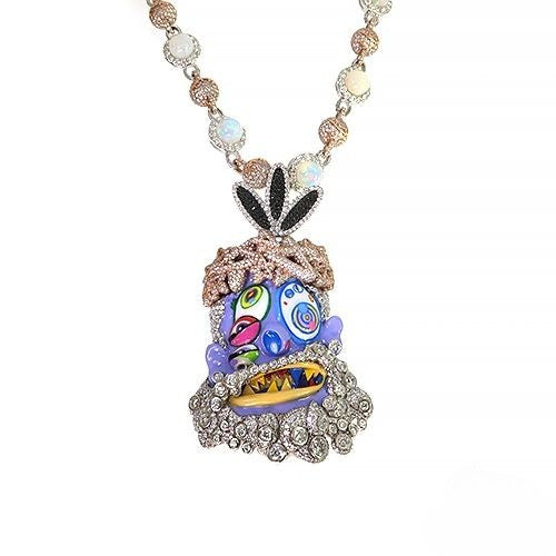 Custom Made Diamond Pendant With Galaxy Opal Chain Set