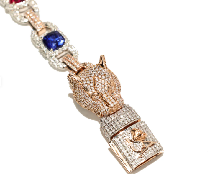Custom 10k Two Tone Gold Color Stone Panthere Necklace
