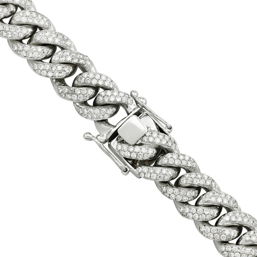 14k White Gold Diamond Cuban Link Chain 14.5 mm 21.11 Ctw