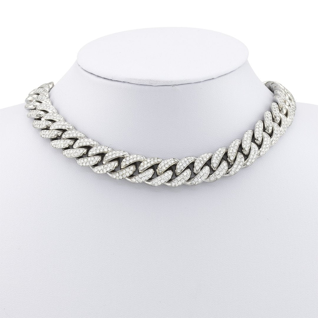 14k White Gold Diamond Cuban Link Chain 14.5 mm 21.11 Ctw