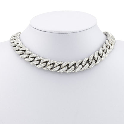 14k White Gold Diamond Cuban Link Chain 14.5 mm 21.11 Ctw