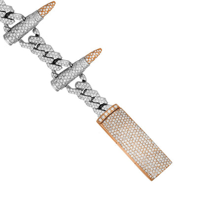 14k White Gold Diamond Artillery Cuban Chain 38.67 Ctw