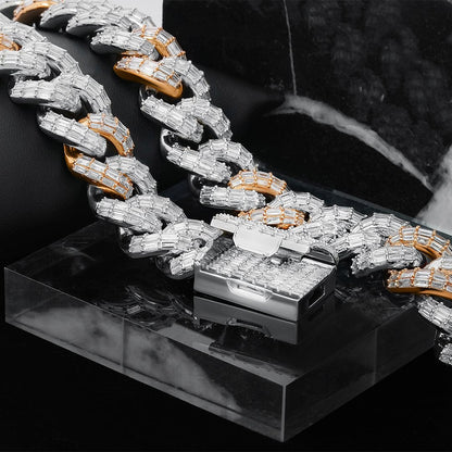14k Two Tone Gold Diamond Baguette Cuban Chain 64.82 Ctw