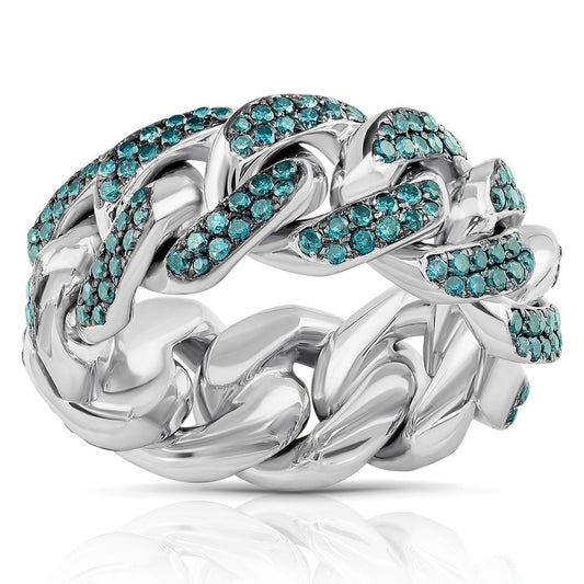 14k White Gold Cuban Link Ring 4.50 Ctw