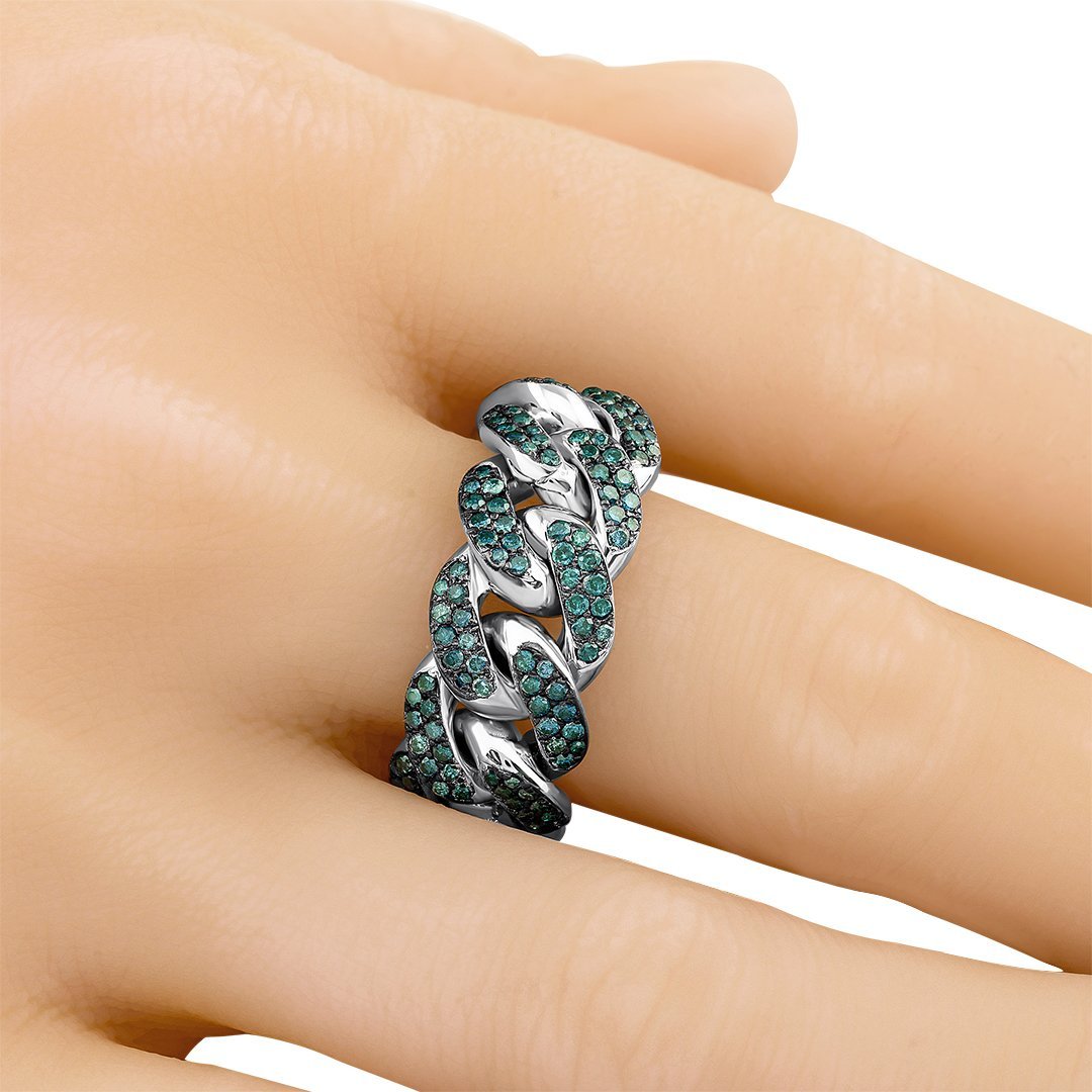 14k White Gold Cuban Link Ring 4.50 Ctw